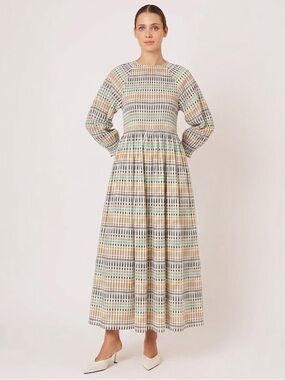 Kowtow Summer Maxi Dress in Neutral Multi-Check Small